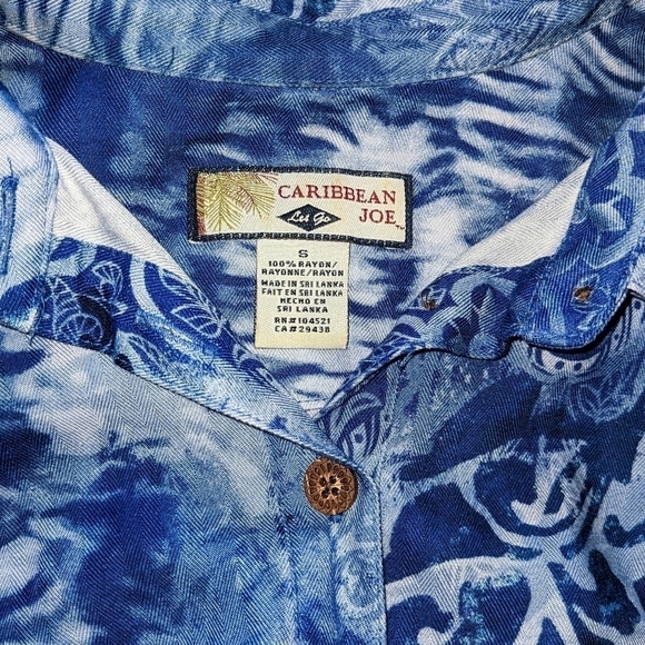 Caribbean Joe Blue Tropical Floral Hibiscus Midi Summer Collar Summer Dress - Picture 3 of 3